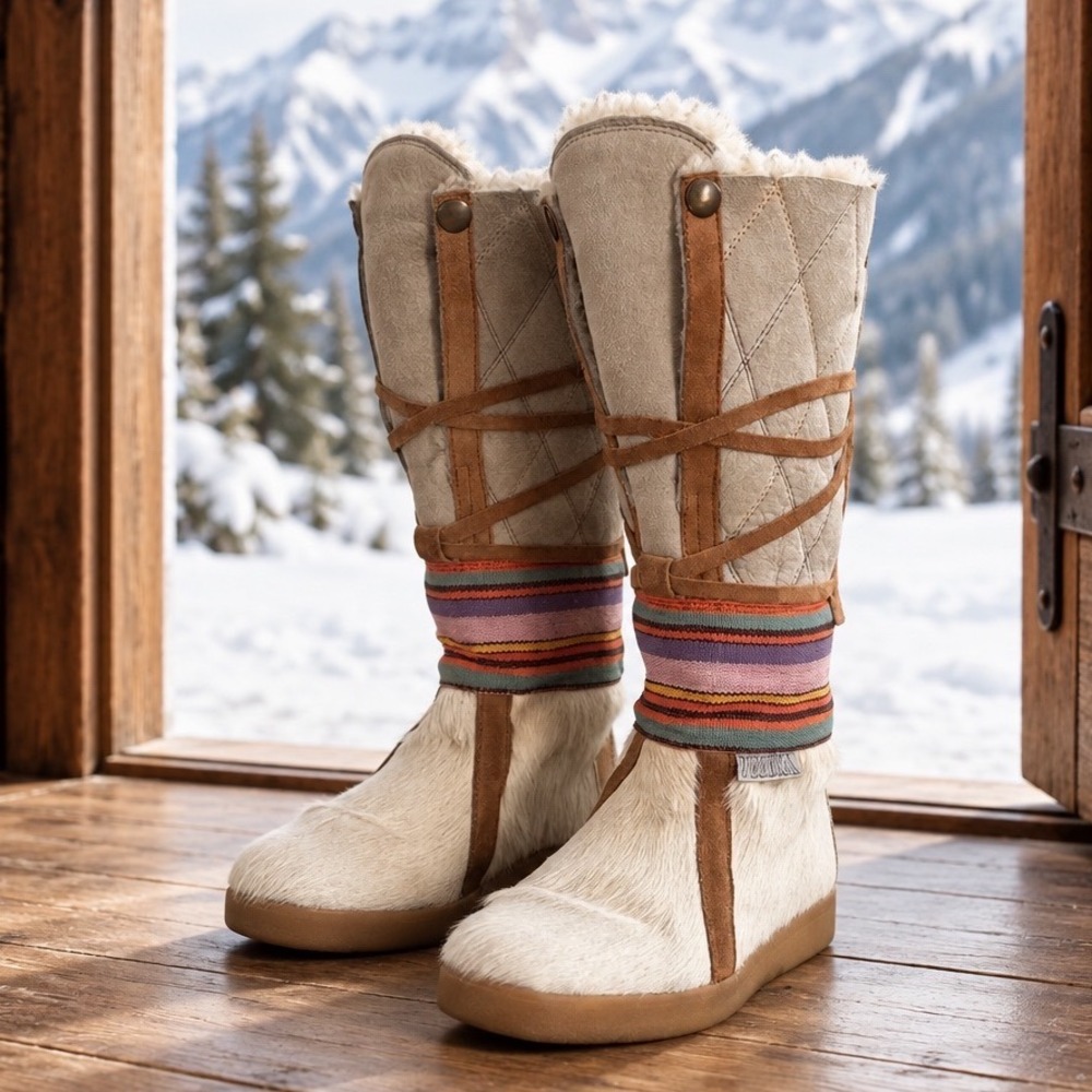 Vintage Tecnica Skandia Women 6 Goat Hair Suede Boho Fur Winter Boots Ski Apres